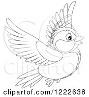 Poster, Art Print Of Outlined Cute Titmouse Bird Flying