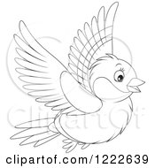 Outlined Cute Bullfinch Bird Flying