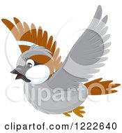 Poster, Art Print Of Cute Brown And Gray Sparrow Bird Flying