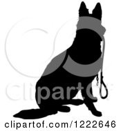 Poster, Art Print Of Black Silhouetted German Shepherd Dog Sitting With A Leash In His Mouth