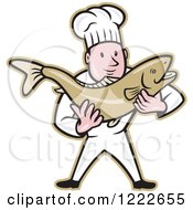 Clipart Of A Cartoon Male Chef Holding A Trout Fish Royalty Free Vector Illustration