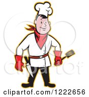 Poster, Art Print Of Cartoon Male Cowboy Chef With A Spatula And Knife