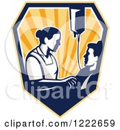 Poster, Art Print Of Retro Nurse Tending To A Patient With An Iv Drip In A Shield Of Rays