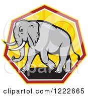 Clipart Of A Gray Elephant Walking In A Hexagon Of Yellow Rays Royalty Free Vector Illustration