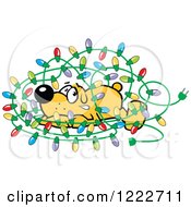 Clipart Of A Tangled Strand Of Christmas Lights Around A Dog Royalty Free Vector Illustration by Johnny Sajem