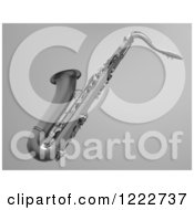 Clipart Of A 3d Chrome Saxophone Over Gray Royalty Free Illustration