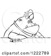 Clipart Of A Black And White Boss Ape Businessman At A Desk Royalty Free Vector Illustration