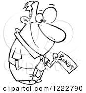 Clipart Of A Black And White Businessman Holding A Bonus Check Royalty Free Vector Illustration