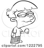 Clipart Of A Black And White Depressed Boy Holding Coal On Christmas Royalty Free Vector Illustration