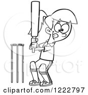 Clipart Of A Black And White Sporty Batting Cricket Girl Royalty Free Vector Illustration