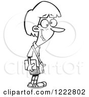 Clipart Of A Black And White Geek Girl Carrying A Tablet Computer Royalty Free Vector Illustration