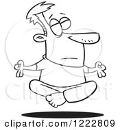 Clipart Of A Black And White Relaxed Man Floating While Meditating Royalty Free Vector Illustration