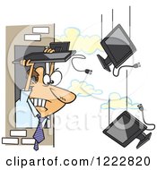 Clipart Of A Caucasian Businessman Throwing Old Monitors Out An Office Window Royalty Free Vector Illustration by toonaday