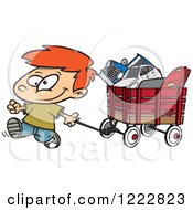 Poster, Art Print Of Happy Little Boy Pulling A Wagon Full Of Toys