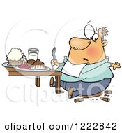 Fat Caucasian Man On A Broken Chair At A Table