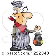 Clipart Of A Happy Caucasian Train Engineer Man Holding A Lantern Royalty Free Vector Illustration