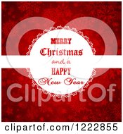 Clipart Of A Merry Christmas And A Happy New Year Greeting Over Red Snowflakes Royalty Free Vector Illustration