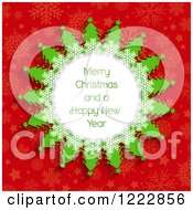 Clipart Of A Merry Christmas And A Happy New Year Greeting In A Tree Globe Over Red Snowflakes Royalty Free Vector Illustration