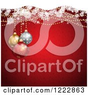 Poster, Art Print Of Christmas Background Of Baubles And Snowflakes Over Red Stars And Snowflakes
