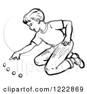Clipart Of A Retro Boy Playing With Marbles In Black And White Royalty Free Vector Illustration