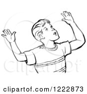 Poster, Art Print Of Retro Boy Throwing Up His Arms In Black And White