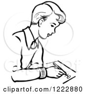 Poster, Art Print Of Retro Boy Writing In Black And White