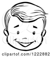 Clipart Of A Happy Retro Boy Face In Black And White Royalty Free Vector Illustration by Picsburg #COLLC1222882-0181