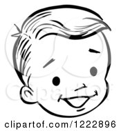 Poster, Art Print Of Happy Retro Boy Face In Black And White