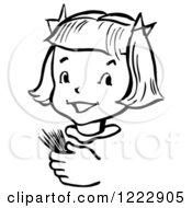 Poster, Art Print Of Happy Retro Girl Holding Toothpicks In Black And White