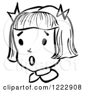 Clipart Of A Surprised Retro Girl In Black And White Royalty Free Vector Illustration
