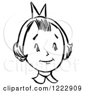 Clipart Of A Retro Girl In Black And White Royalty Free Vector Illustration