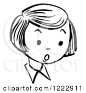 Clipart Of A Surprised Retro Girl In Black And White Royalty Free Vector Illustration
