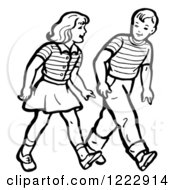 Poster, Art Print Of Retro Boy And Girl Walking In Black And White