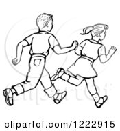 Poster, Art Print Of Retro Boy And Girl Running In Black And White