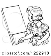 Poster, Art Print Of Retro Girl Looking At An Easel In Black And White