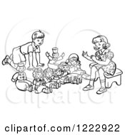 Poster, Art Print Of Retro Boy And Girl Playing With Dolls In Black And White