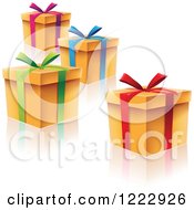 Poster, Art Print Of Scattered Gift Boxes With Ribbons Bows And Reflections