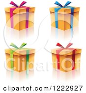 Poster, Art Print Of Four Gift Boxes With Ribbons Bows And Reflections