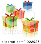Poster, Art Print Of Colorful Gift Boxes With Ribbons Bows And Reflections
