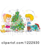Poster, Art Print Of Cat Watching Children Decorating A Christmas Tree