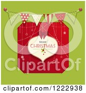 Clipart Of A Merry Christmas Bauble Over Red Stripes Tucked Into Slots On Green With A Bunting Royalty Free Vector Illustration