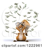 Clipart Of A 3d Squirrel Wearing Glasses And Throwing Money Royalty Free Illustration