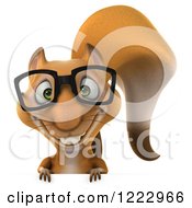 Clipart Of A 3d Squirrel Wearing Glasses And Smiling Over A Sign Royalty Free Illustration