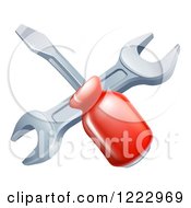 Clipart Of A Crossed Spanner Wrench And Screwdriver Royalty Free Vector Illustration by AtStockIllustration