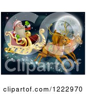 Poster, Art Print Of Rudolph And Another Reindeer Leading Santas Christmas Sleigh Over A Full Moon