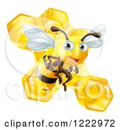 Poster, Art Print Of Cute Bee Over Honeycombs