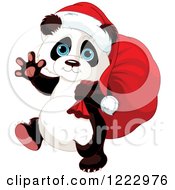 Poster, Art Print Of Cute Christmas Panda Carrying Santas Sack And Waving