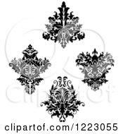 Clipart Of Black And White Floral Damask Designs 4 Royalty Free Vector Illustration