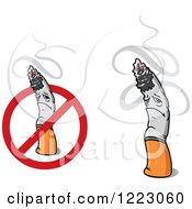 Clipart Of Sad Cigarette Characters With Smoke Royalty Free Vector Illustration