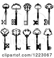 Clipart Of Black And White Antique Skeleton Keys 3 Royalty Free Vector Illustration